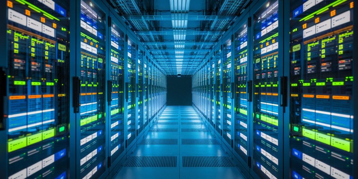 Vue d'un centre de données moderne et futuriste