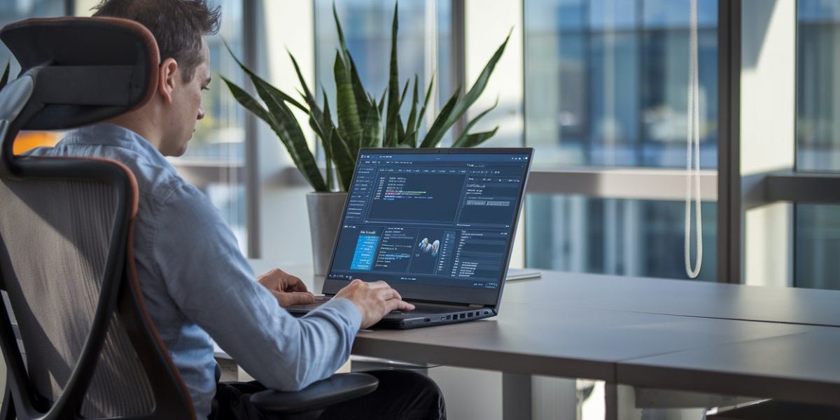 Développeur utilise Elastic Cloud Serverless dans un bureau moderne