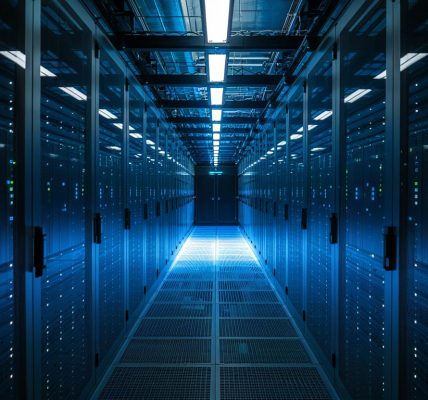 Intérieur moderne d'un centre de données avec racks de serveurs